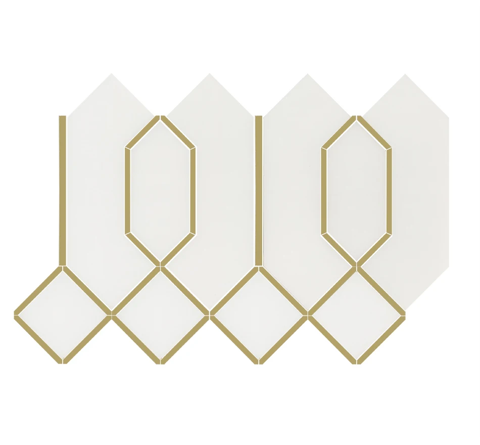 Irregular Metal Inlay Kitchen Backsplash Mosaic Tiles Mixed Marble Waterjet Mosaic Decorative Tiles