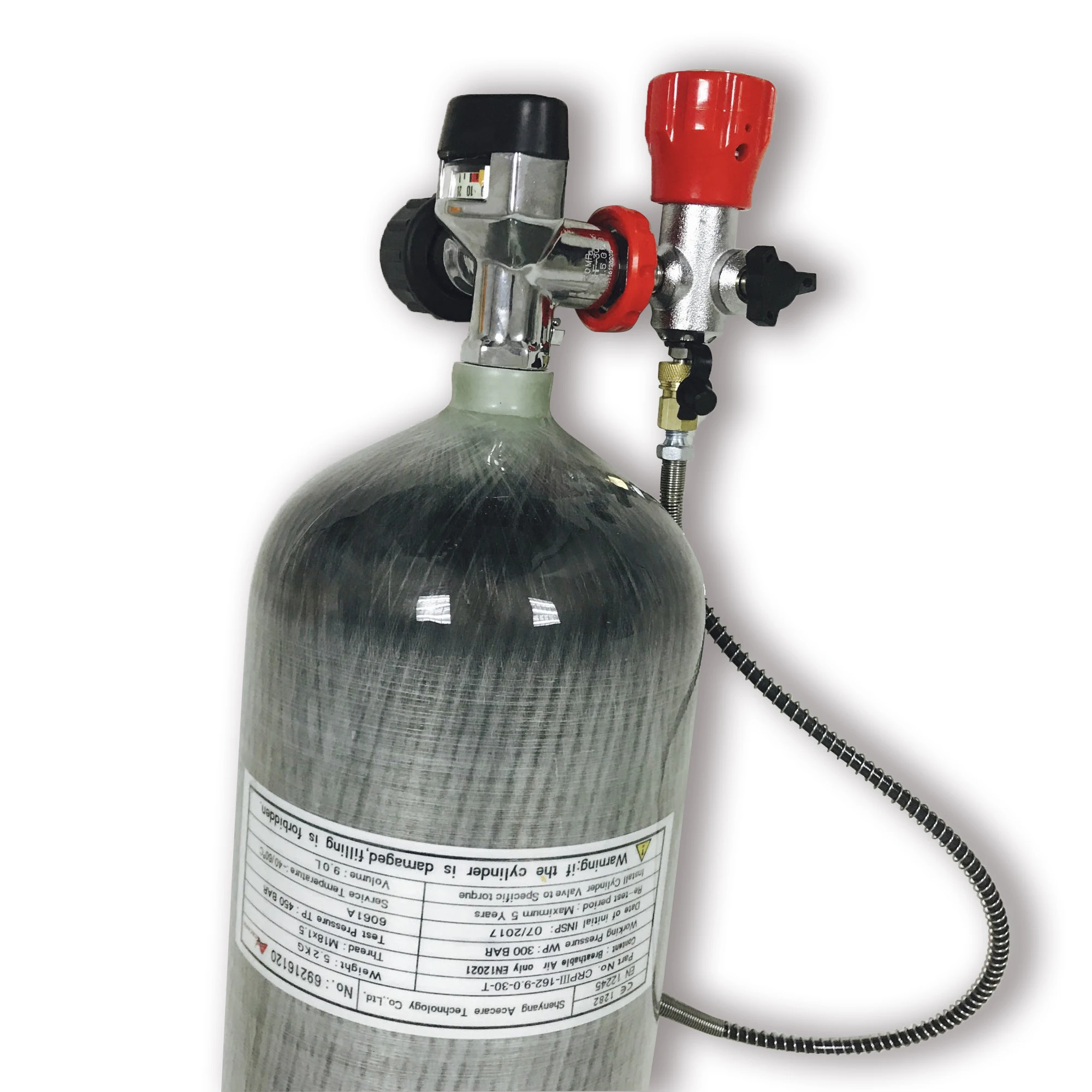 9L 300bar 4500psi CE Carbon Fiber Cylinder With Valve and Filling Station