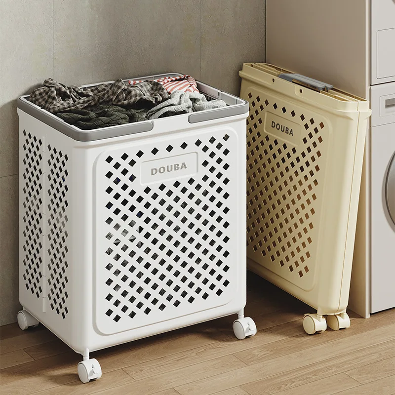 Xjh Large Capacity Collapsible Plastic Laundry Basket With Wheels And Handle Multipurpose Use For Sundries And Gifts