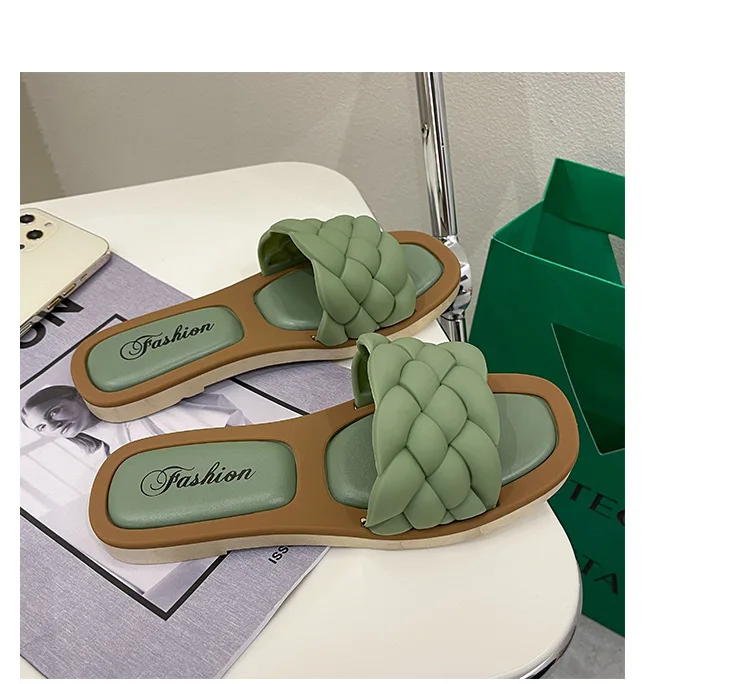 Cheap Latest fashion woven braid cross strap open toe slipper for women with flat pu leather sole casual daily slipper sandals