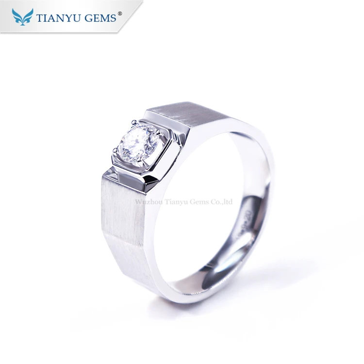 Tianyu gems hot sale design white gold ring 0.5ct moissanite diamonds white gold ring for men