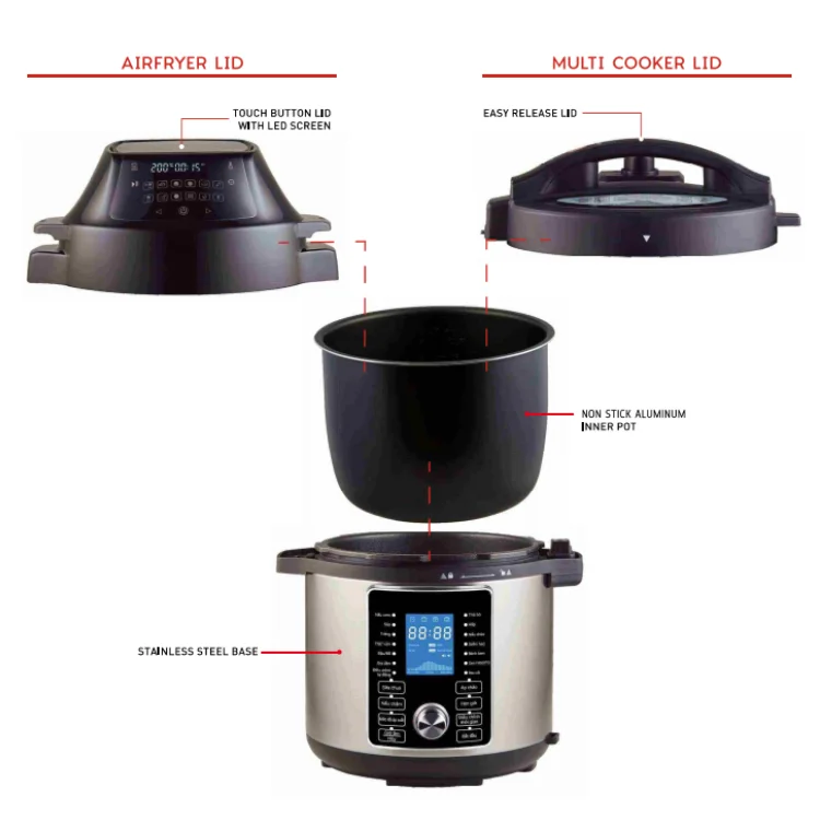 Kitchen Appliance 2-in-1 Pressure Cooker & Air Fryer Swap Pot Electric Cookers Smart