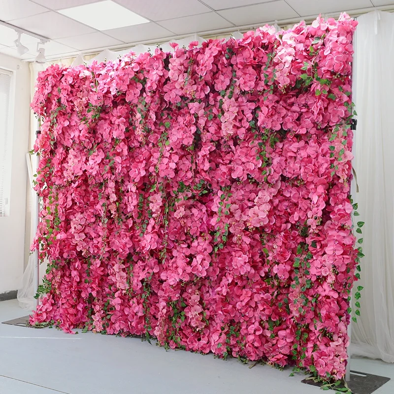 LFB2092 Custom Silk 3D Artificial Flower Wall Panels Pink Orchid Flower Wall Backdrop For Wedding Decoration