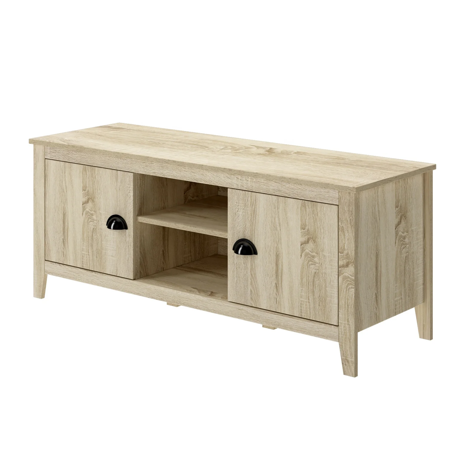 White TV PU High gloss paint wooden TV Media Console  Table 2 Storage Cabinet With Open Shelves For Living Room