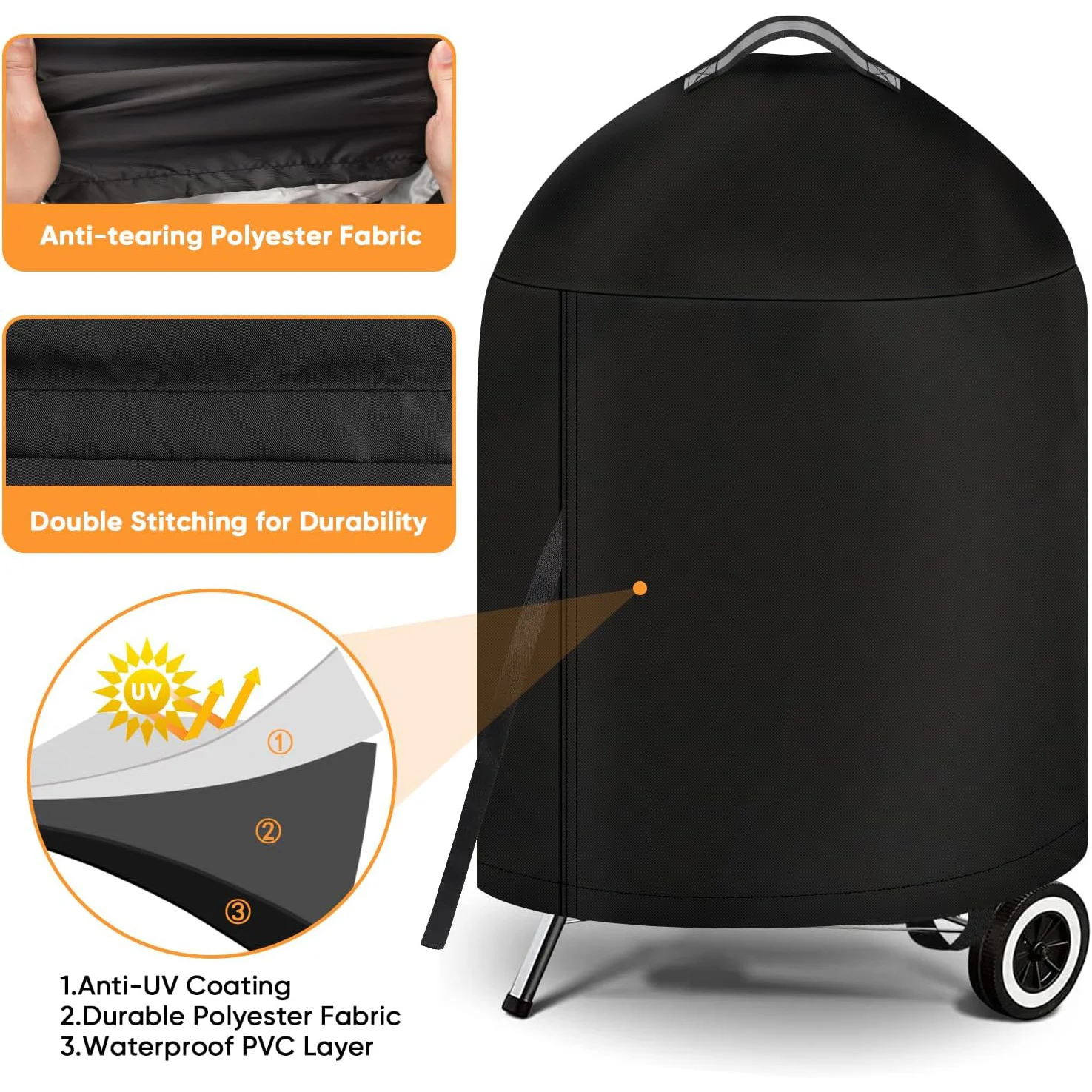 Round shape Grill Cover Heavy Duty Waterproof BBQ Cover  for Weber 22 Inch Charcoal Kettle-