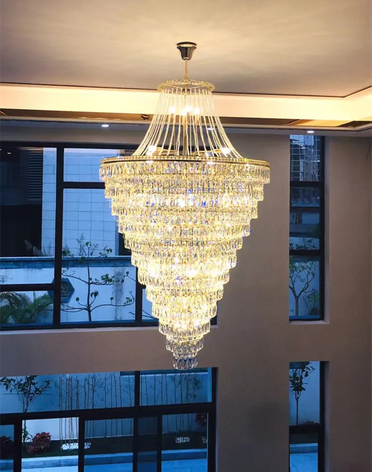 Luxury duplex villa living room rotating stair crystal chandelier pendant light