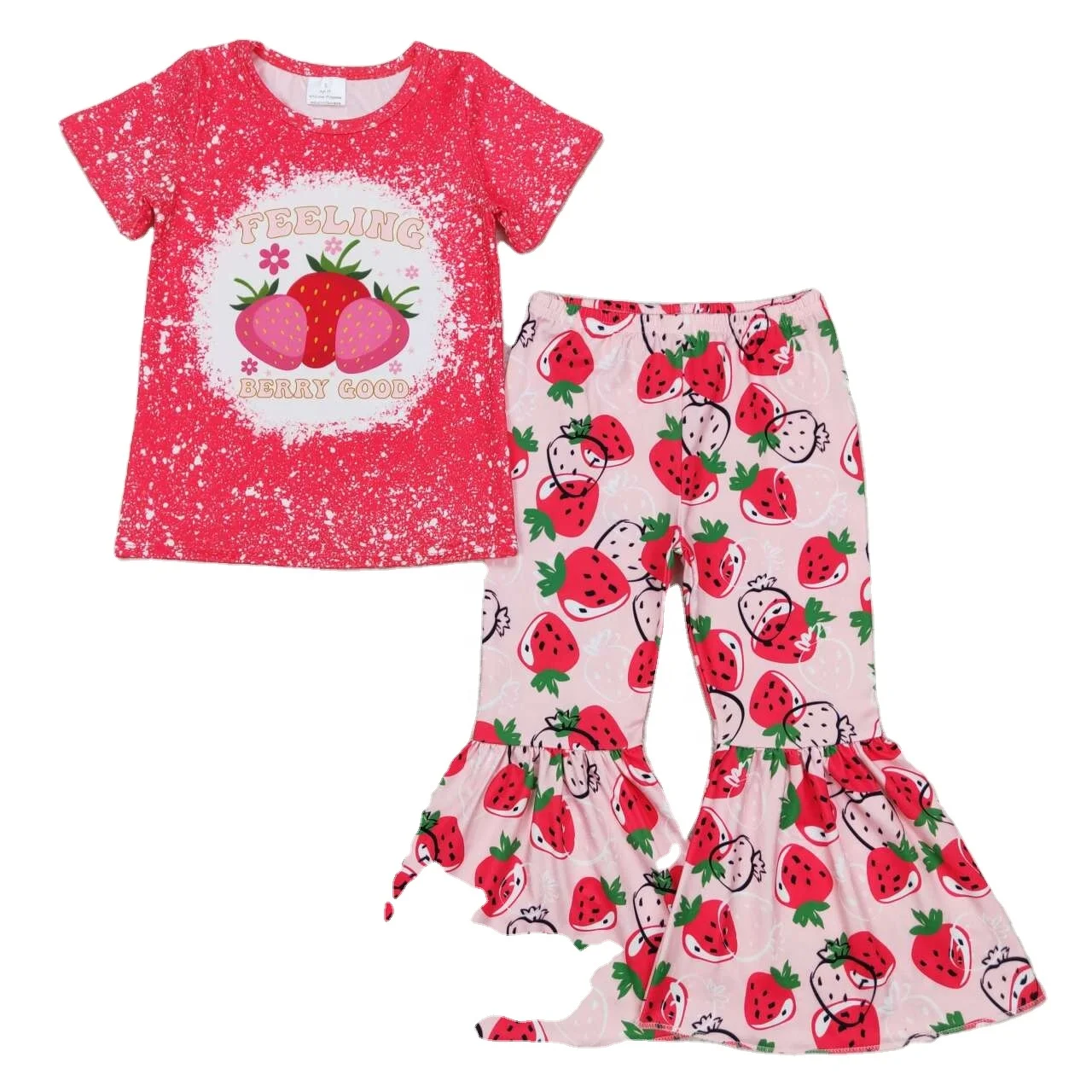 Wholesale New RTS High Quality kids clothing Strawberry Pink Short Sleeve Pants Suit Summer Boutique girls clothing sets