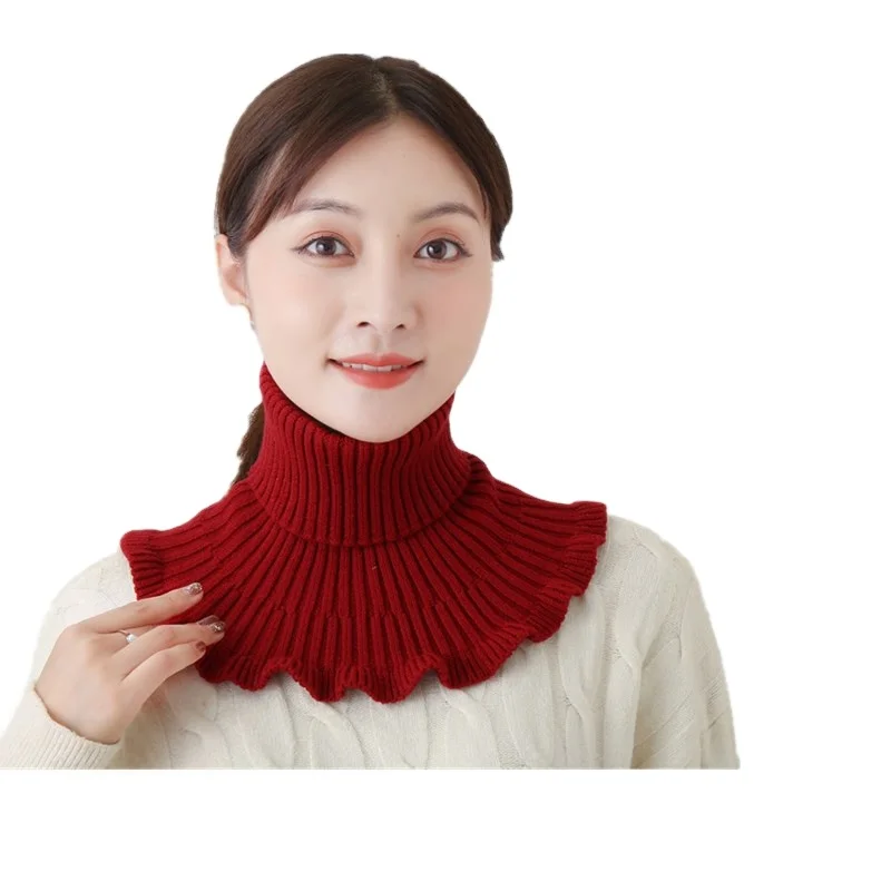
Winter Adult Beads With Wings Solid Color Stand Collar Red Shirt Base Knitting Fake Collar 