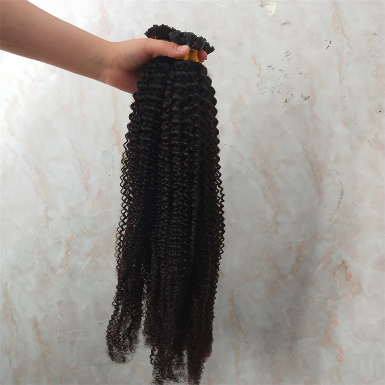4b 4c Afro Kinky Curly Flat Tip Human Hair Extensions Machine Made Malaysian Remy Hair 1g/Strand for black women