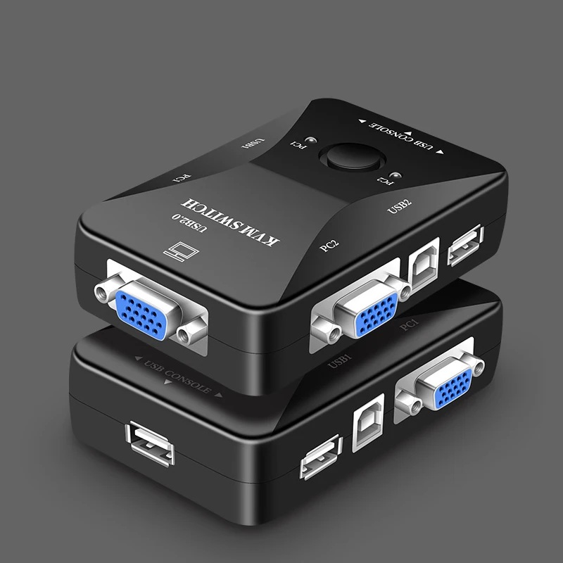 Factory supply 2 PORT VGA KVM Switch  USB 2.0  manual usb KVM Switch
