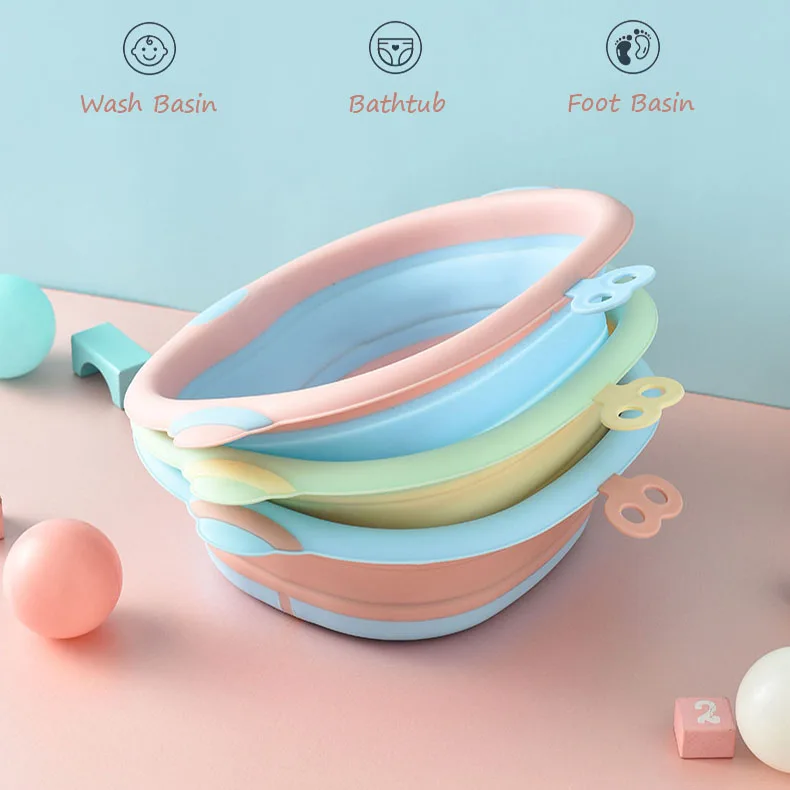 Environmental Thickened Baby Folding Bathtub Multipurpose Cartoon Design 4L Portable Baby Wash Basin