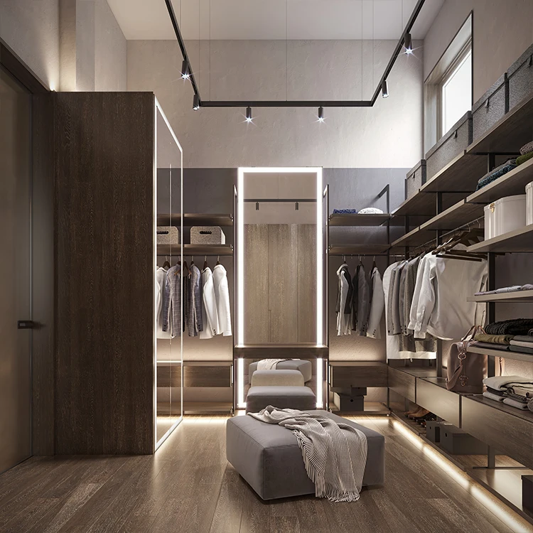 Santopova modern cabinets wall in closet design with island solid wood walkin luxury custom made wardrobe