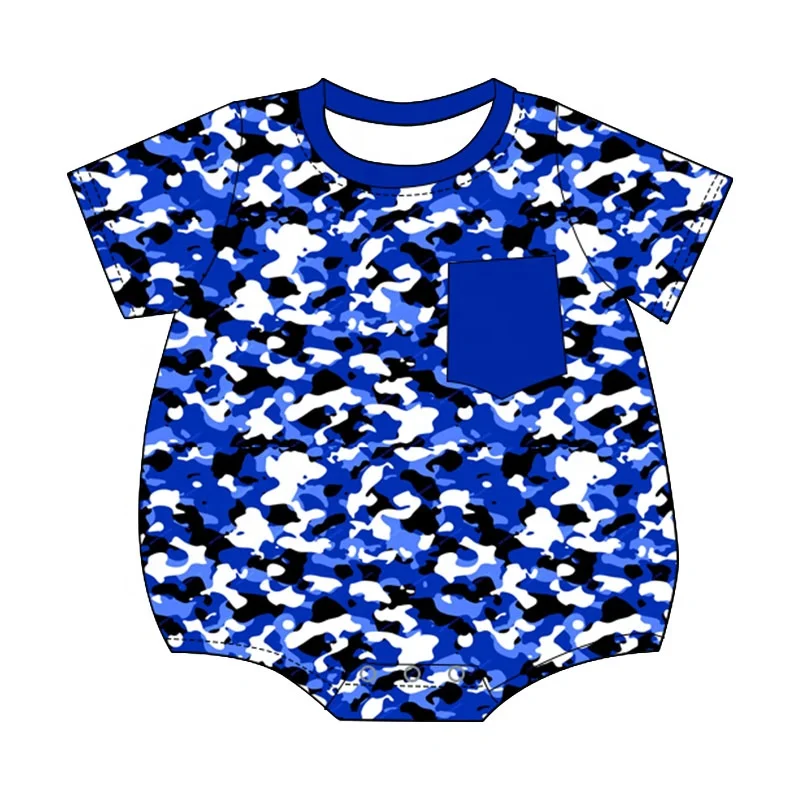 Wholesale baby boy custom clothing Baby newborn bamboo fiber camouflage print toddler short sleeve  rompers