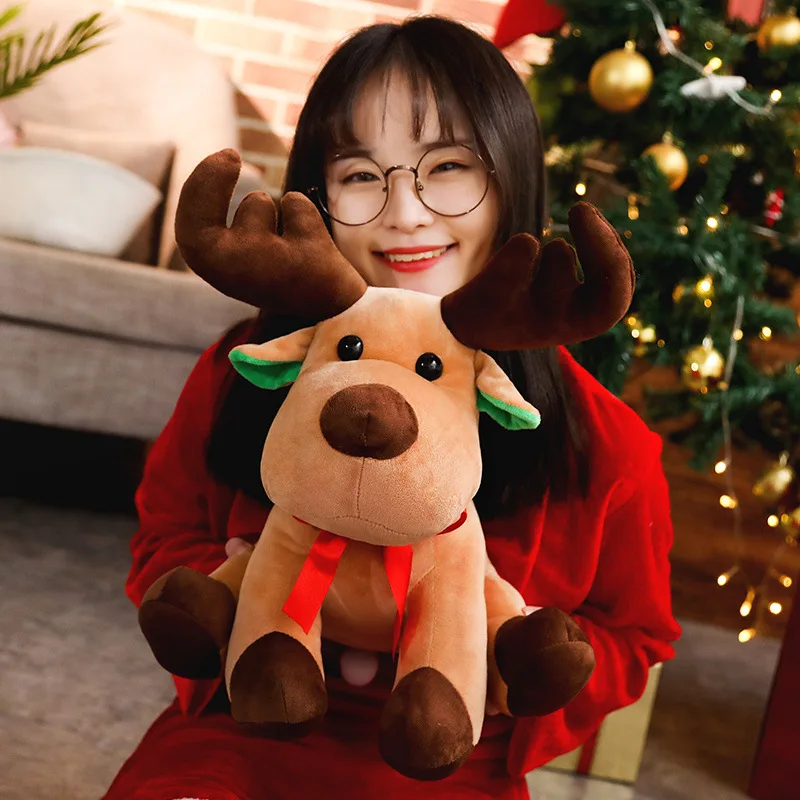 Fast Shipping Christmas Design Reindeer Plush Toy Wholesale Rein deer Shaped Pillow Holiday Gift for Children Soft Kids Toy