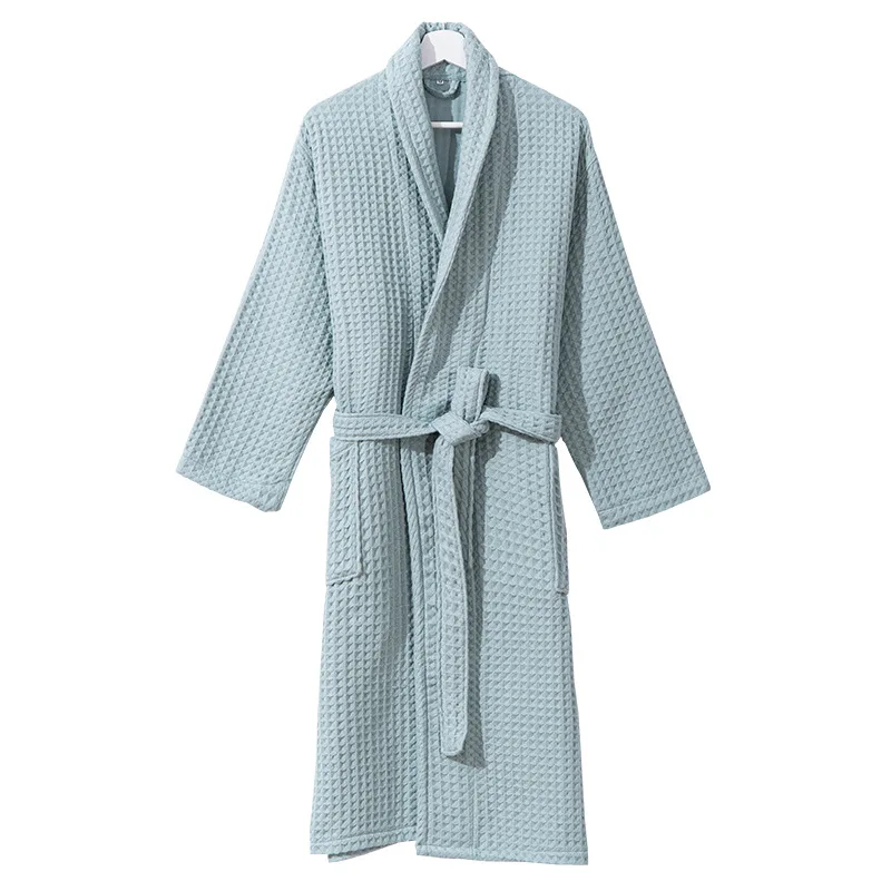 100%Cotton Waffle Kimono Robes Unisex Lovers Soft Bath Robe Men&Women Nightrobe Sleepwear Male Casual Home Bathrobe