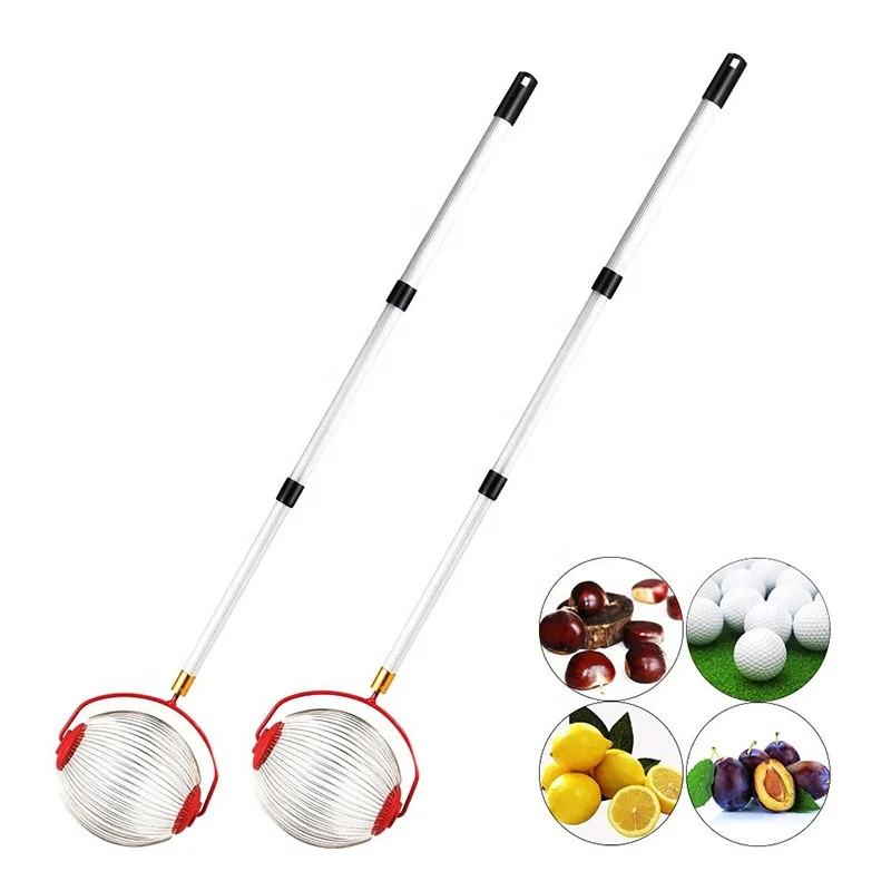 Manual Garden Metal Nut Picker Long Handle Steel Rolling Aluminium Telescopic Pole Nut Gatherer Collector