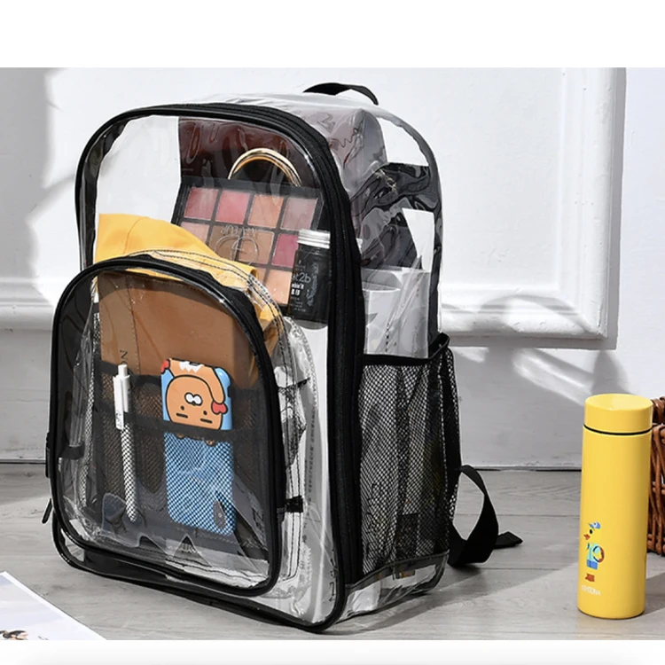 100% clear Plastic Shoulder Backpack Bag with Adjustable Handles Customized Transparent PVC Bag Travel Bag for Daily Use