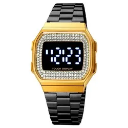 Classic Luxury Square Diamond Dial stainless steel band female LED electronic WristWatch