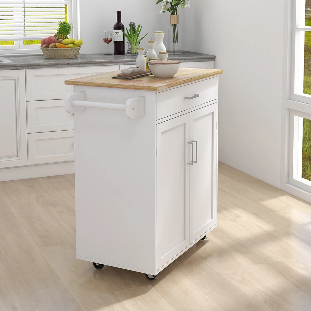 Modern Removable Kitchen Island Serving Counter With Wheel Storage Cupboard