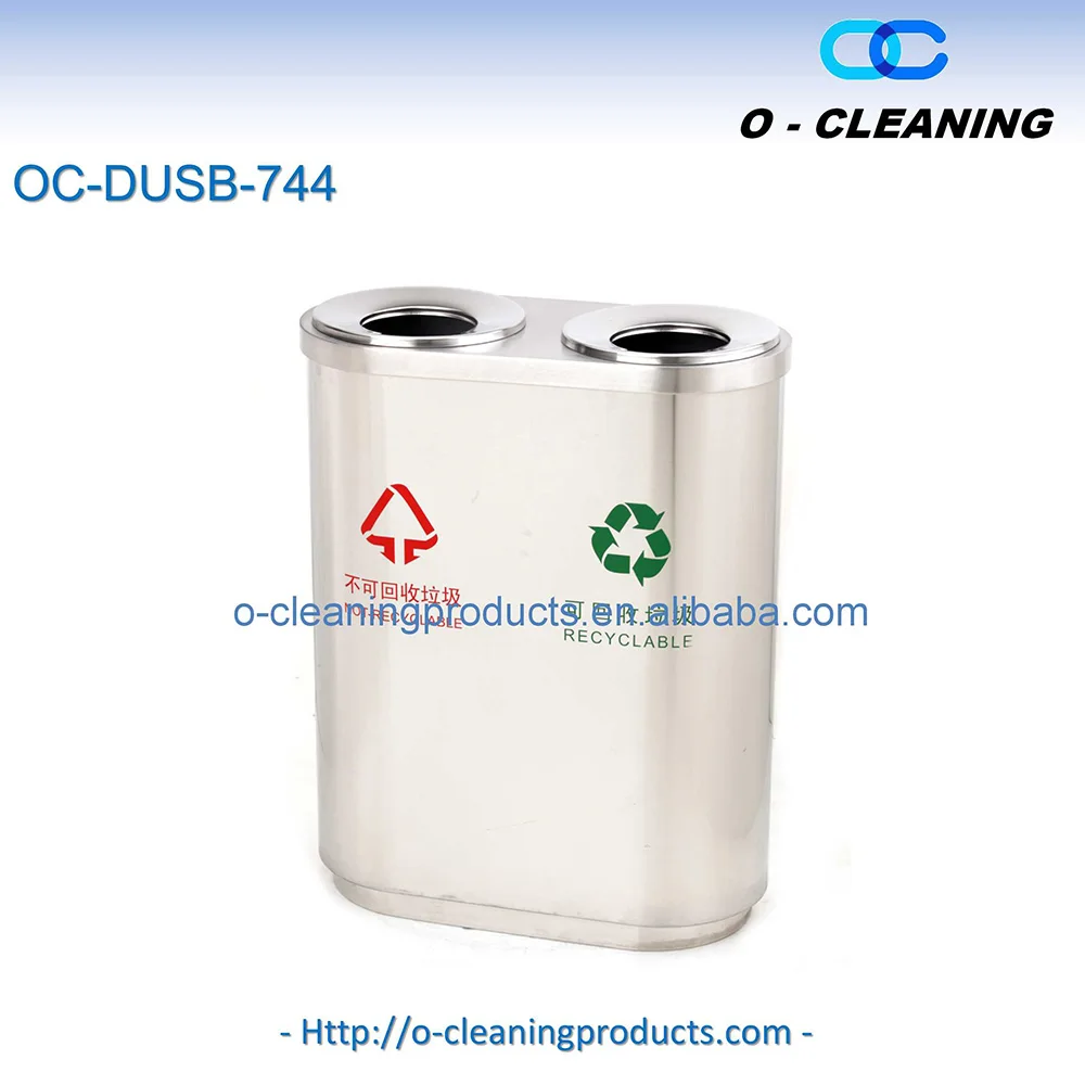 O-Cleaning Commercial 4-Compartment Thick Stainless Steel Classified Trash Can Recycle Garbage Bin For Shopping Mall/Supermarket