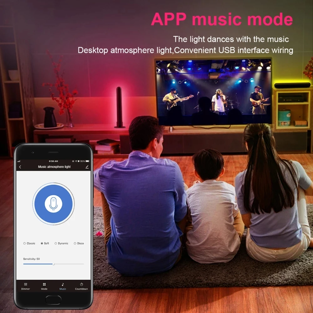 RGB Smart LED Light Bar WiFi Bluetooth Desktop Background Atmosphere Light Music Sync TV Wall Computer Game Bedroom Night Light