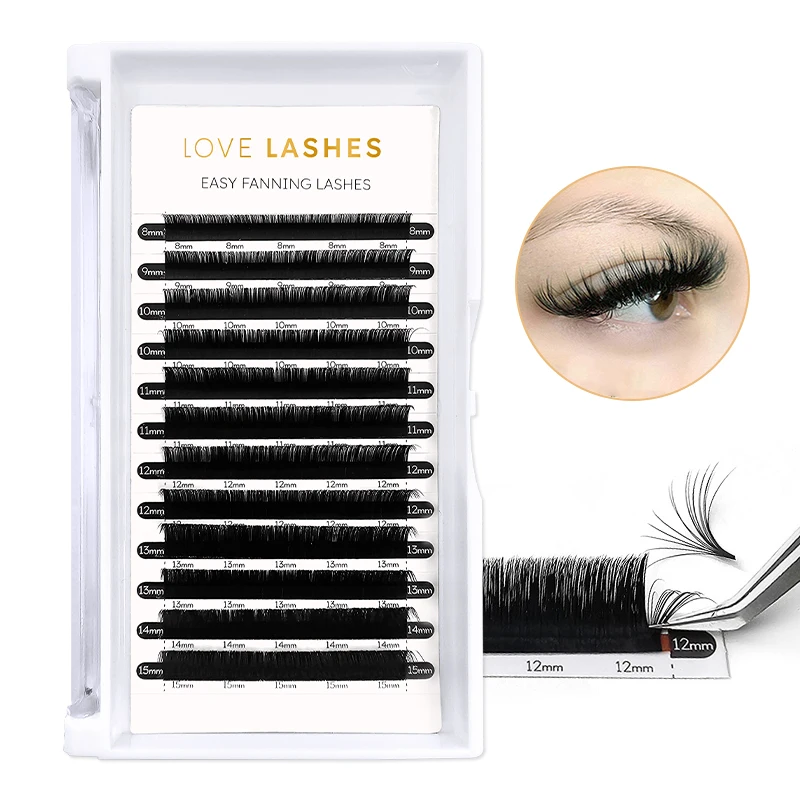 New 8-15mm 0.05 0.07 Easy Fan Eyelash Extensions double layer cashmere Easy Fanning Private Label Dark Easy Fan Lashes Wholesale