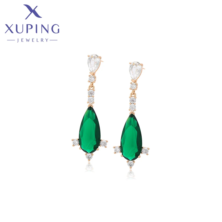 X000779250 XUPING Jewelry Fashion Fine Jewelry Earrings 18K Gold Plated Emerald Green Diamond Drop Earrings with CZ for Women
