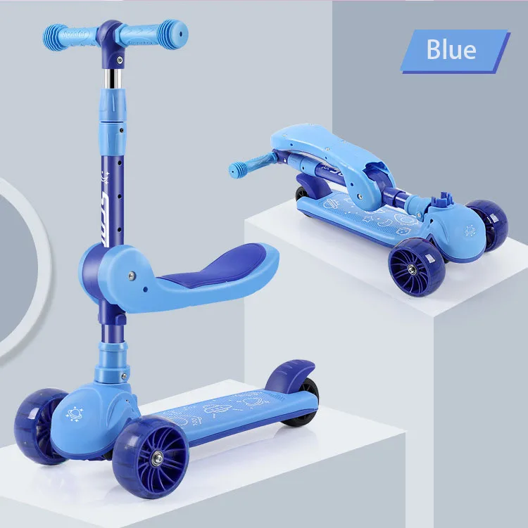 The factory shipped the new pink Princess children three-wheel scooter can sit and stand with light music balance car