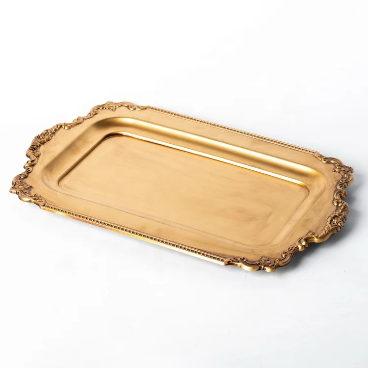 Hot Selling Wholesale Luxury Golden Rectangular Tray Silver Plastic Serving Tray Gold Decorative Serving Trays