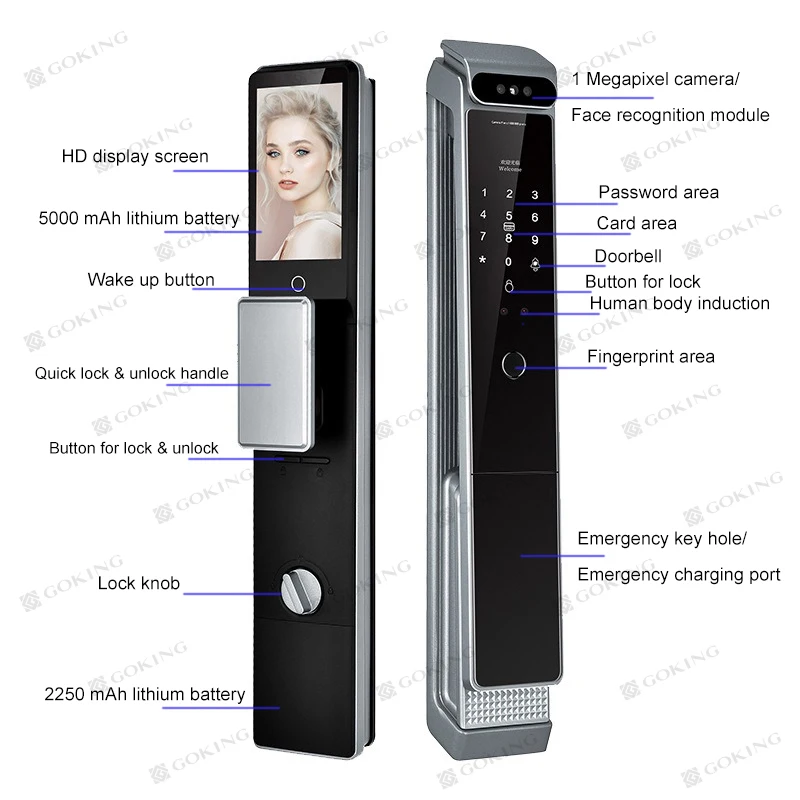 Goking Digital Lock Camera Video Call Fingerprint Cat Eye Wifi Phone Intercom Key Security Home Electronic Smart Door Lock Gate