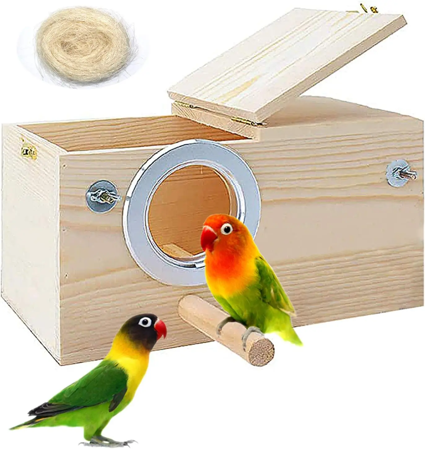 Wood Breeding Box Bird House Nesting House Cockatiel Breeding Parrots Mating Box for Lovebirds Large Birds