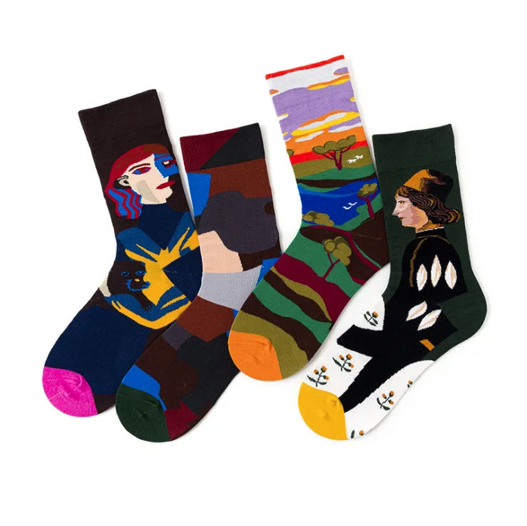 
New design Unisex crew happy face mens colorful women cotton socks 