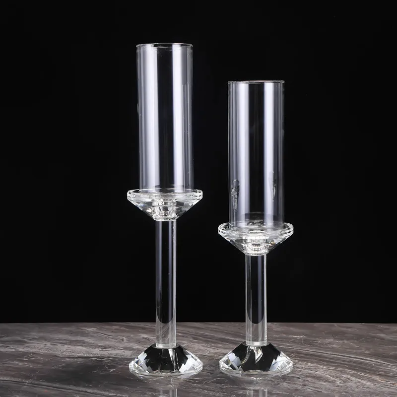 Single Head Crystal Candle Holder Wholesale Clear Glass Candlestick for Hotel Party Wedding Center Centerpiece Decoration