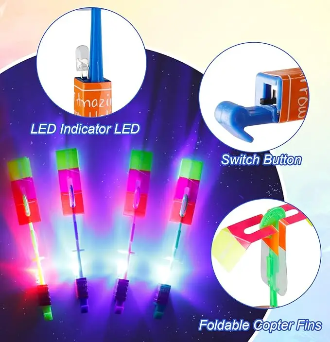 Led Arrow Helicopter Flying Toy Party Fun Gift Elastic Slingshot Flying Copters Birthdays Summer Day Party Favors Outdoor Game