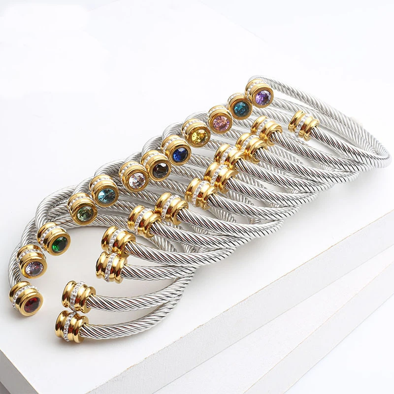 fashion jewelry stainless steel birthstone cuff bracelet crystal for