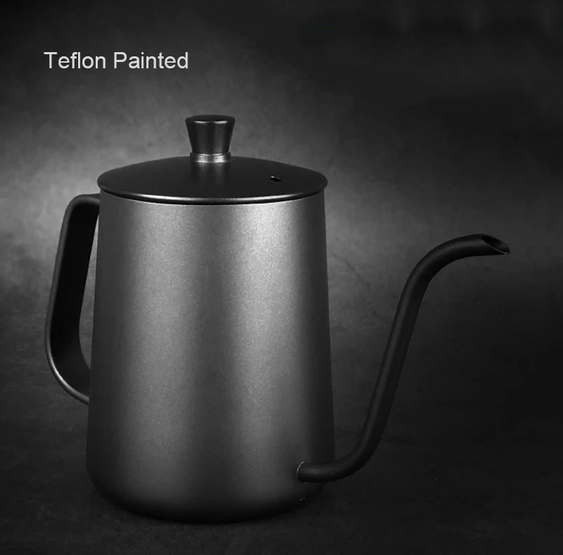 New Product Black Coating 600ml Stainless Drip Tea Hand Goose Neck Kettle Offices Pour Over Coffee Pot
