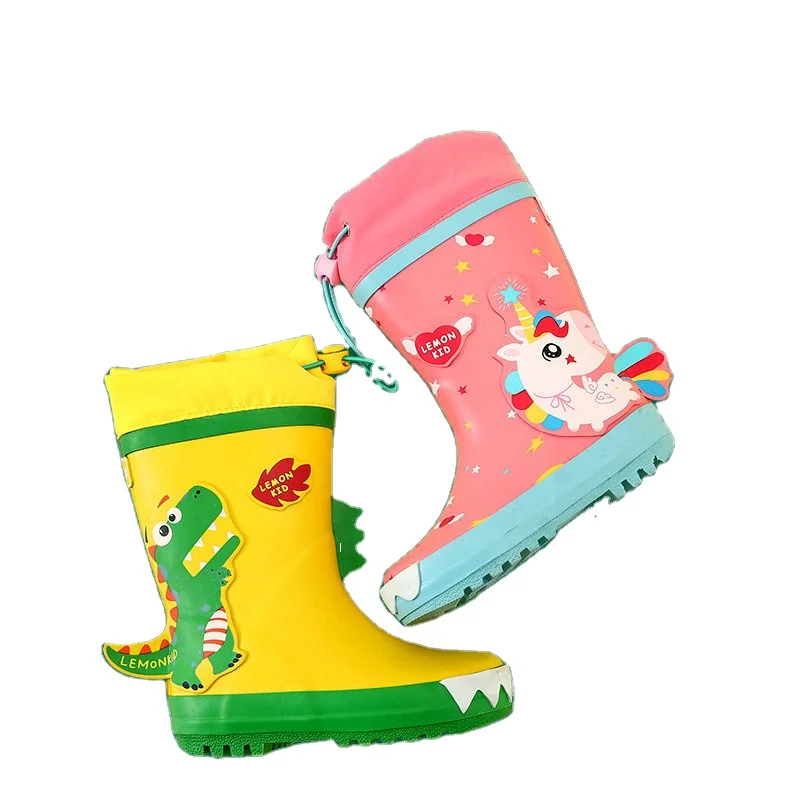 Wholesale OEM  Children rubber waterproof Wellies Toddler Gumboots 3D cartoon Printed Rubber Kids Rain Boots With collarband
