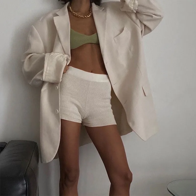 Настраиваемые летние шорты, женские вязаные шорты, женские повседневные плотные шорты со средней талией для закусок, женские шорты