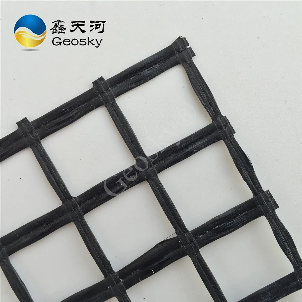 Black 80KN  Biaxial Polyester Geogrid For  Gravel From China Supplier