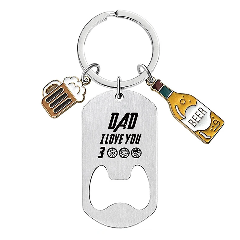 Wholesale custom stainless steel hanging decoration key ring laser customer customised logo metal bottle opener key chain