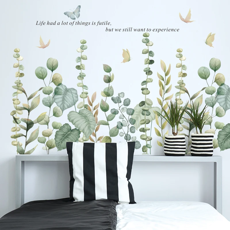 
Wall stickers tropical leaves literature and art fresh living room bedroom dormitory self paper door plant flower decoration 
