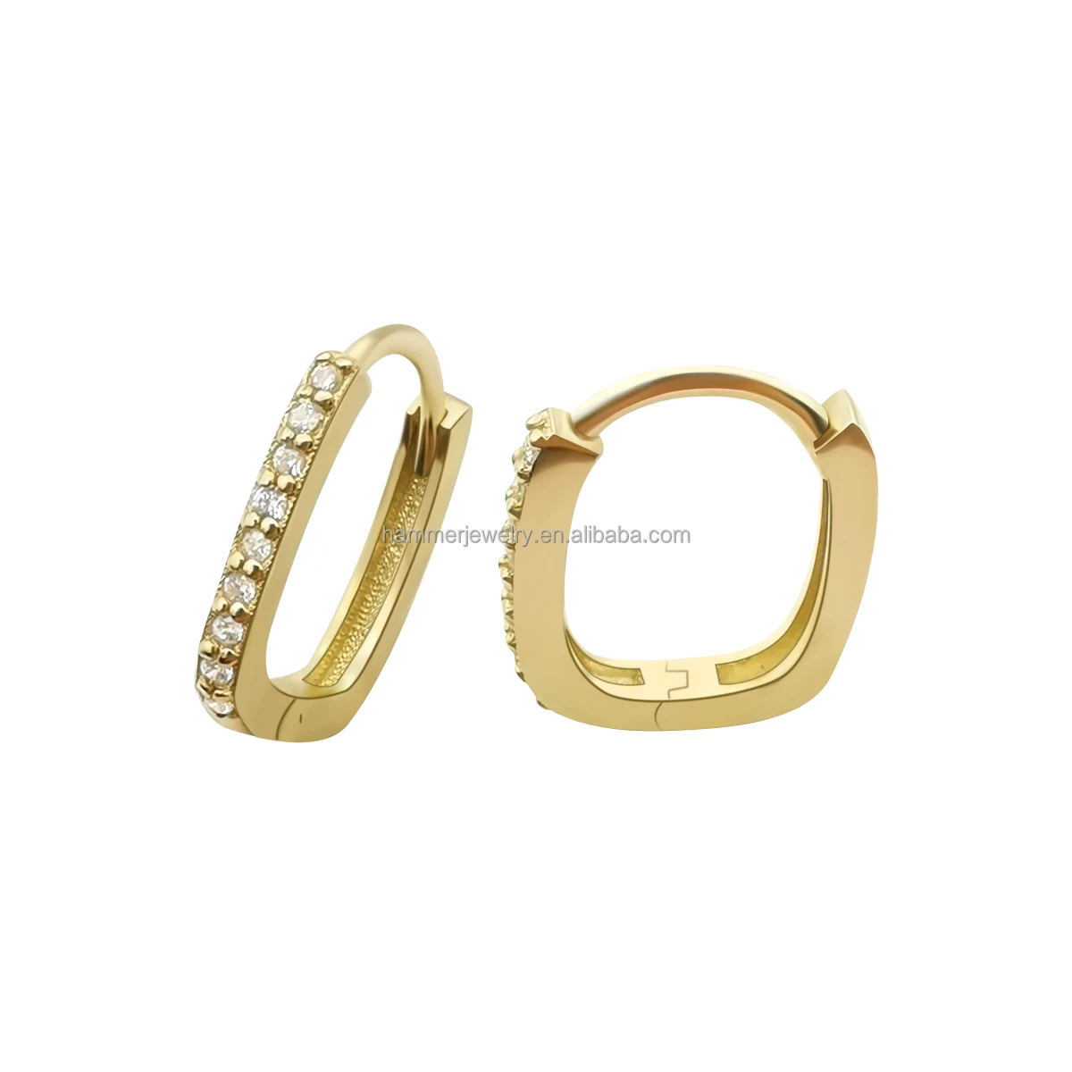 Hot Selling 14K Real Gold Huggie Hoop Earrings OD 9.4MM with Lab Grown Diamond Earring Jewelry