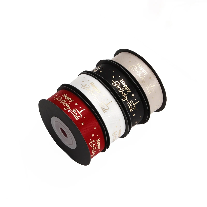 Manufactures Factories Custom Printed Polyester Satin Ribbon Wholesale 10 Yards Double-sided Colorful Gift Box Ribbon Bow Roll