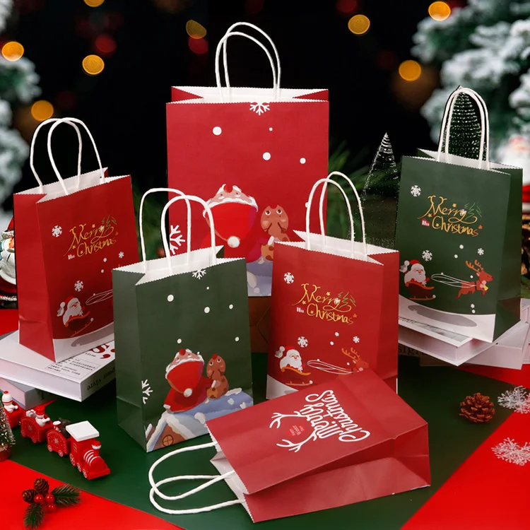 Manufacturers design printed pattern kraft paper bags for Christmas Shopping  packaging kraft gift  bags