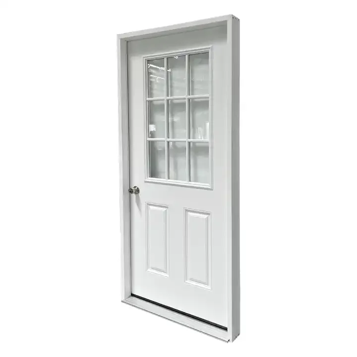 Entry exterior 36 in. x 80 in. Premium 9-Lite Right-Hand Inswing Primed Fiberglass Prehung Front Door