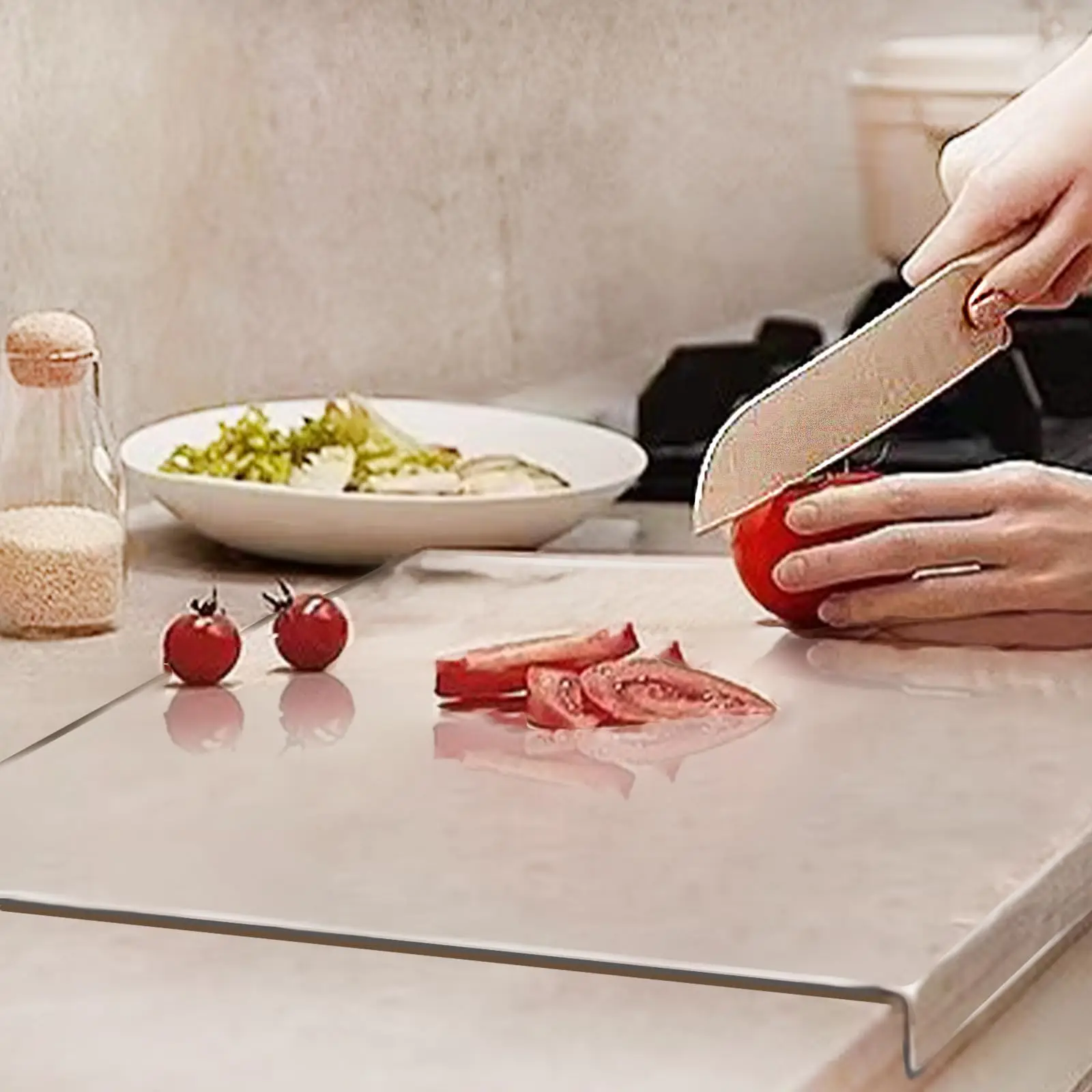 Acrylic Cutting Board with Counter Lip Clear Cutting Board for Kitchen Counter Non Slip Cutting Board  Acrylic Organizer Kitchen