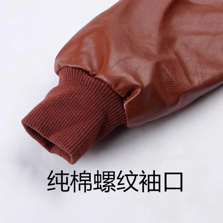 Trendy children clothes boys fleece coats baby pu leather jacket black brown toddler boys jacket for winter