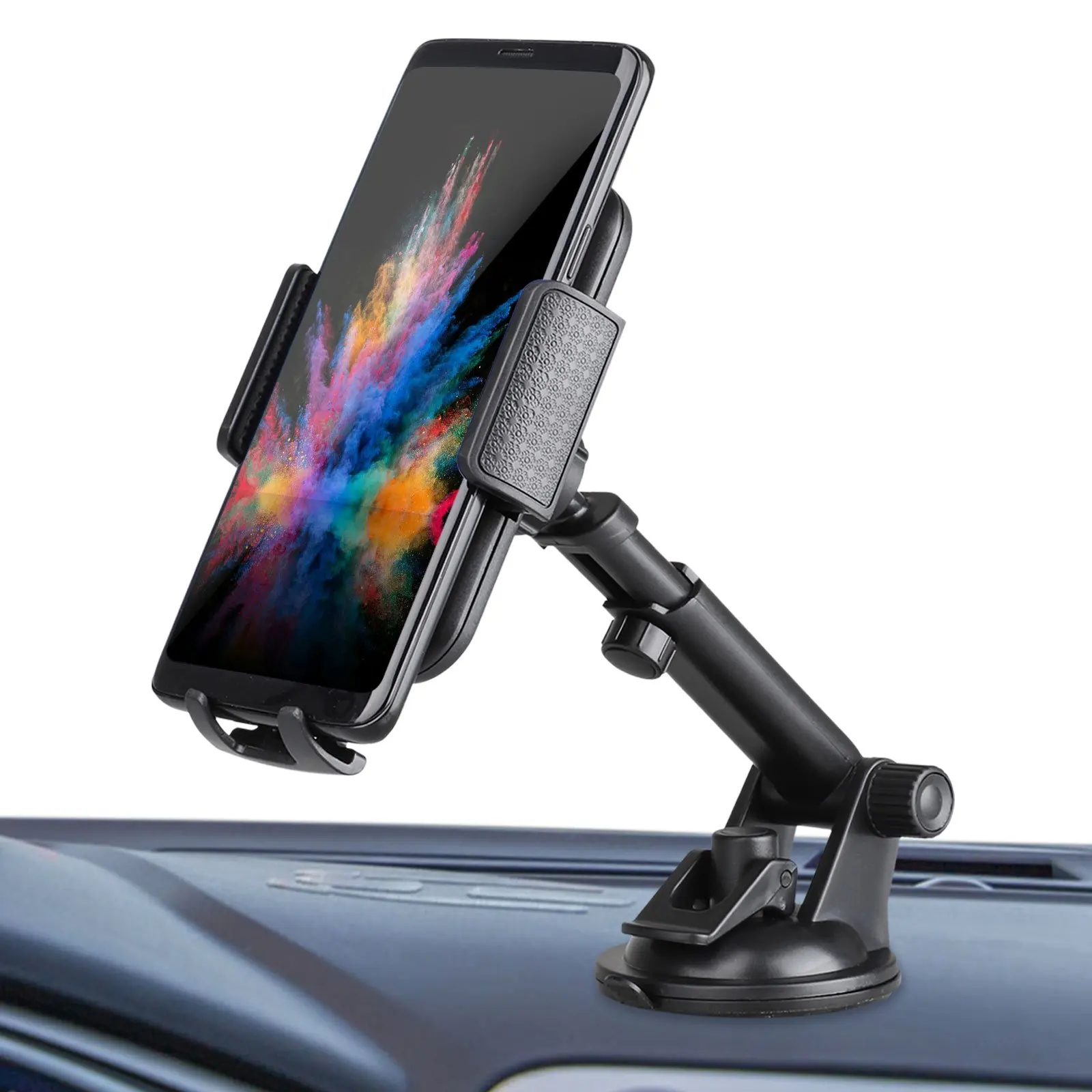 Car Phone Holder, Adjustable Car Phone Mount Cradle 360 Rotation Phone Holder with One Button Release and Strong Sticky Gel Pad