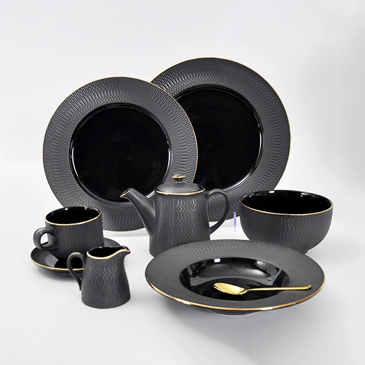  Top Choice Event Black Dinner Set Plates Ceramic P&T Porcelain Tableware Customized Private