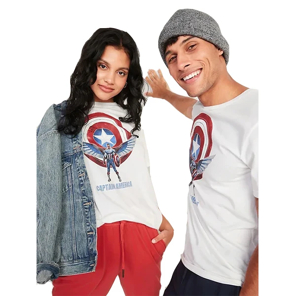 Black Couples Unisex Drop Shoulder Marvel Studios Pattern Active Wear T Shirt